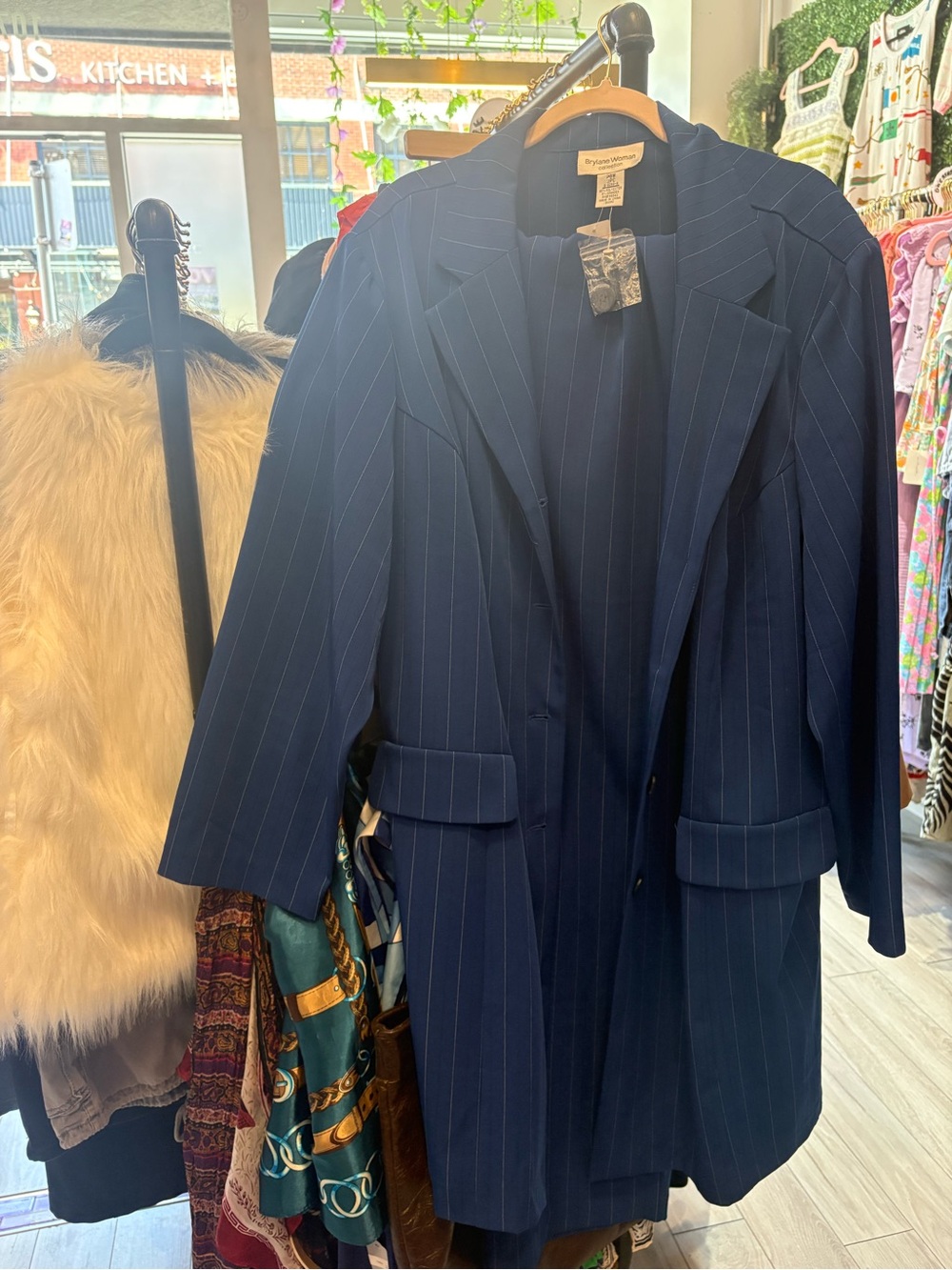 Navy Pinstripe Blazer Coat and Skirt Set